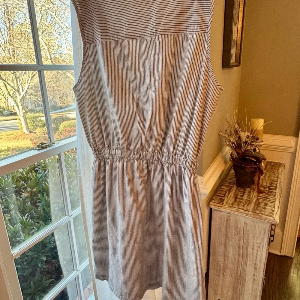 Lilla P Split Neck Striped Sleeveless Lined Cotton Shirt Dress Women’s S Midi - Picture 13 of 14